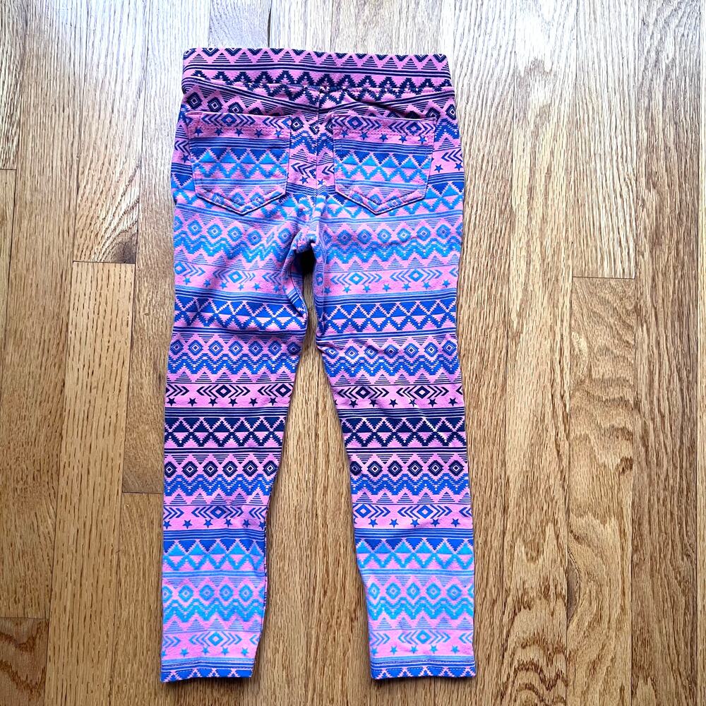 V Gold Aztec Pink and Blue Printed Patterned Girl's Leggings - 5
